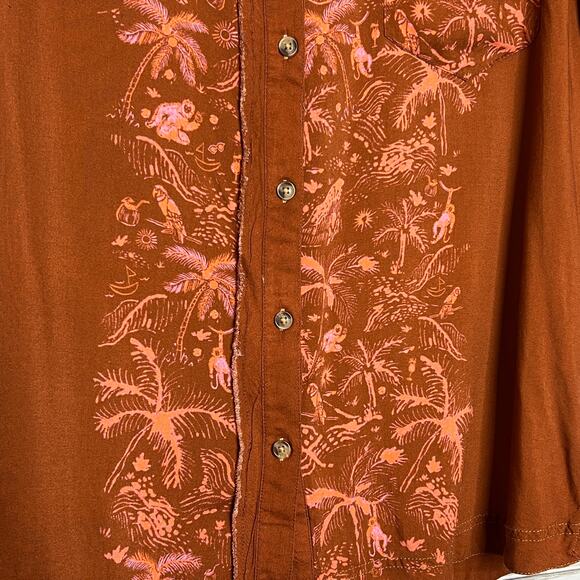 Free People Share Good Vibes Hawaiian Shirt Orange Size Medium - Picture 8 of 10